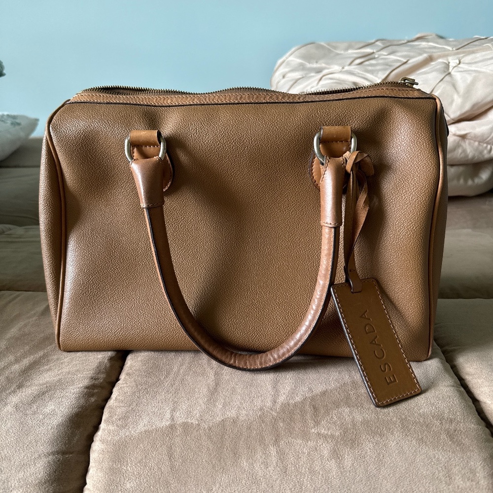 VINTAGE Escada Tan Camel Leather Satchel Tote Bag